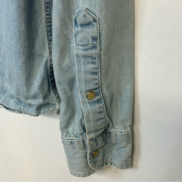 Hollister Womens Denim Pearl Snap Shirt Sz S Distressed Western Y2k - Picture 4 of 11